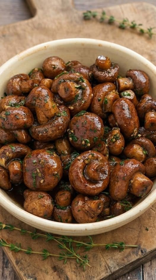 Air Fryer Garlic Butter Roasted Mushrooms.