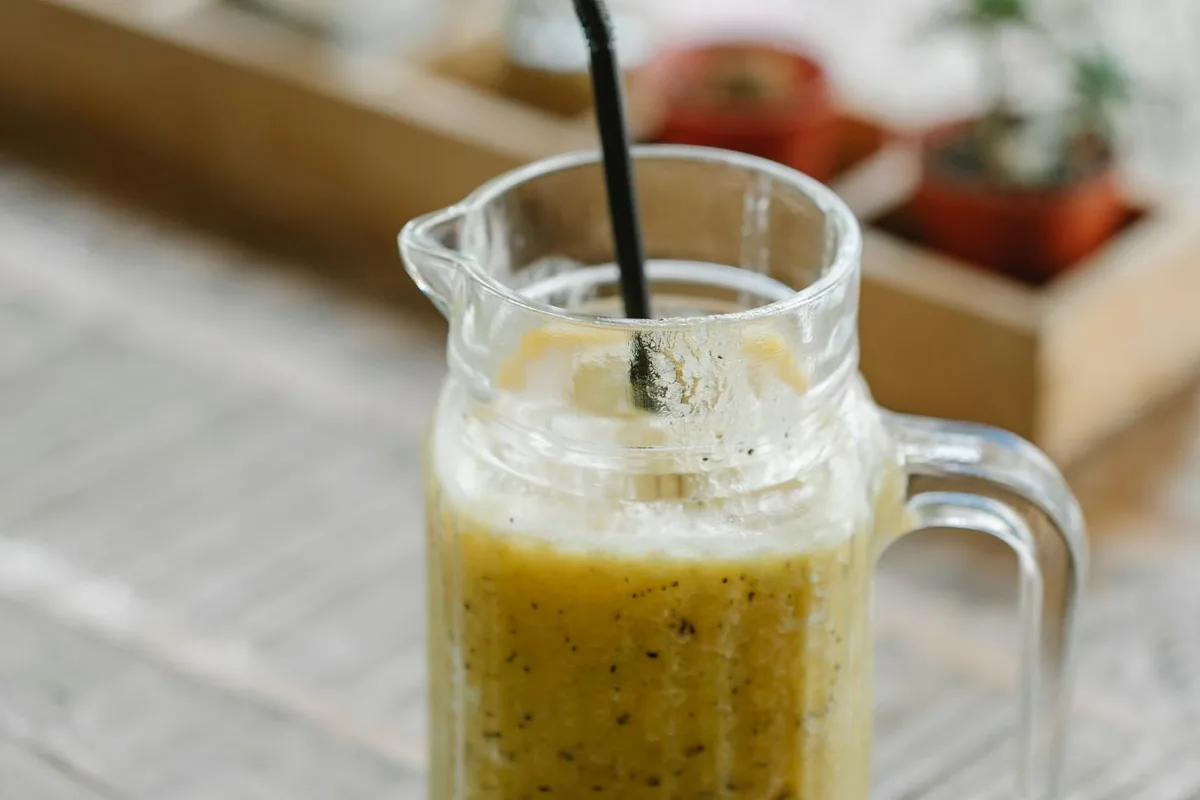 Creamy banana almond smoothie in a glass
