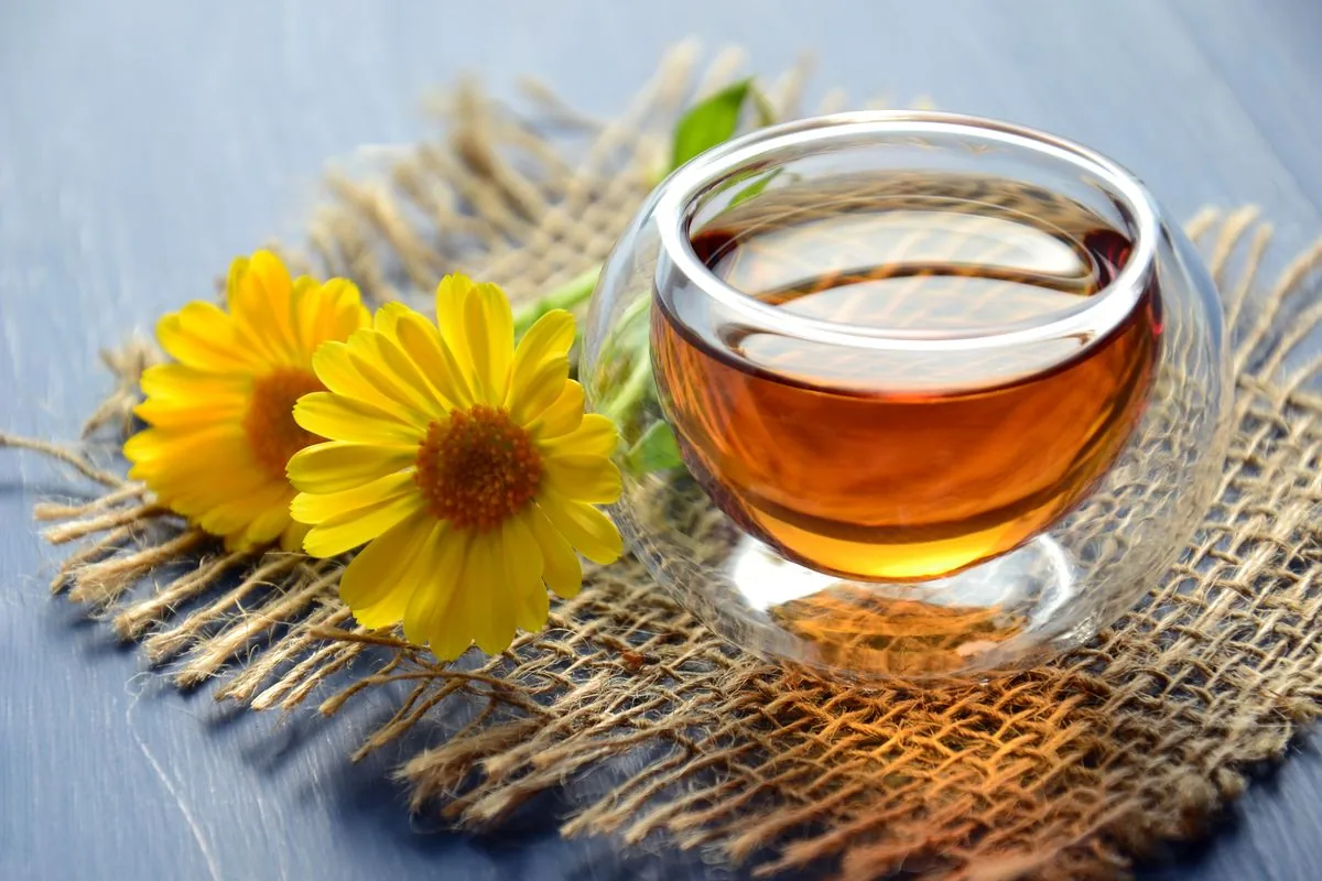 Cup of thyme tea with fresh thyme